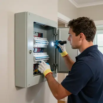 Licensed electrician performing electrical inspection in Las Vegas home