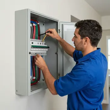 Experienced electrician installing electrical panel in Las Vegas home