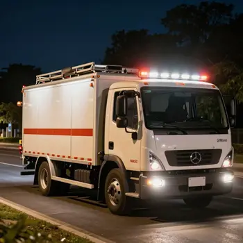 Emergency electrician service truck arriving at night in Las Vegas