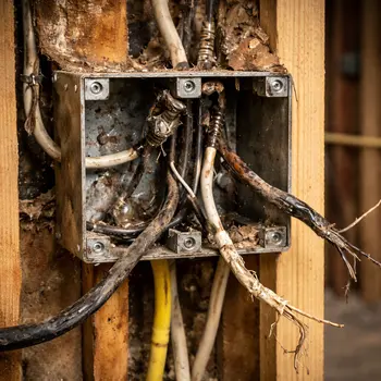 Old deteriorated electrical wiring with cracked insulation Las Vegas home
