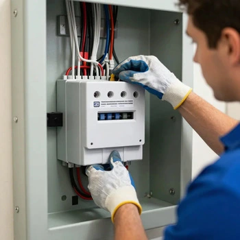 Installing a whole-home surge protector to protect sensitive electronics from voltage fluctuations in the Paradise University District.